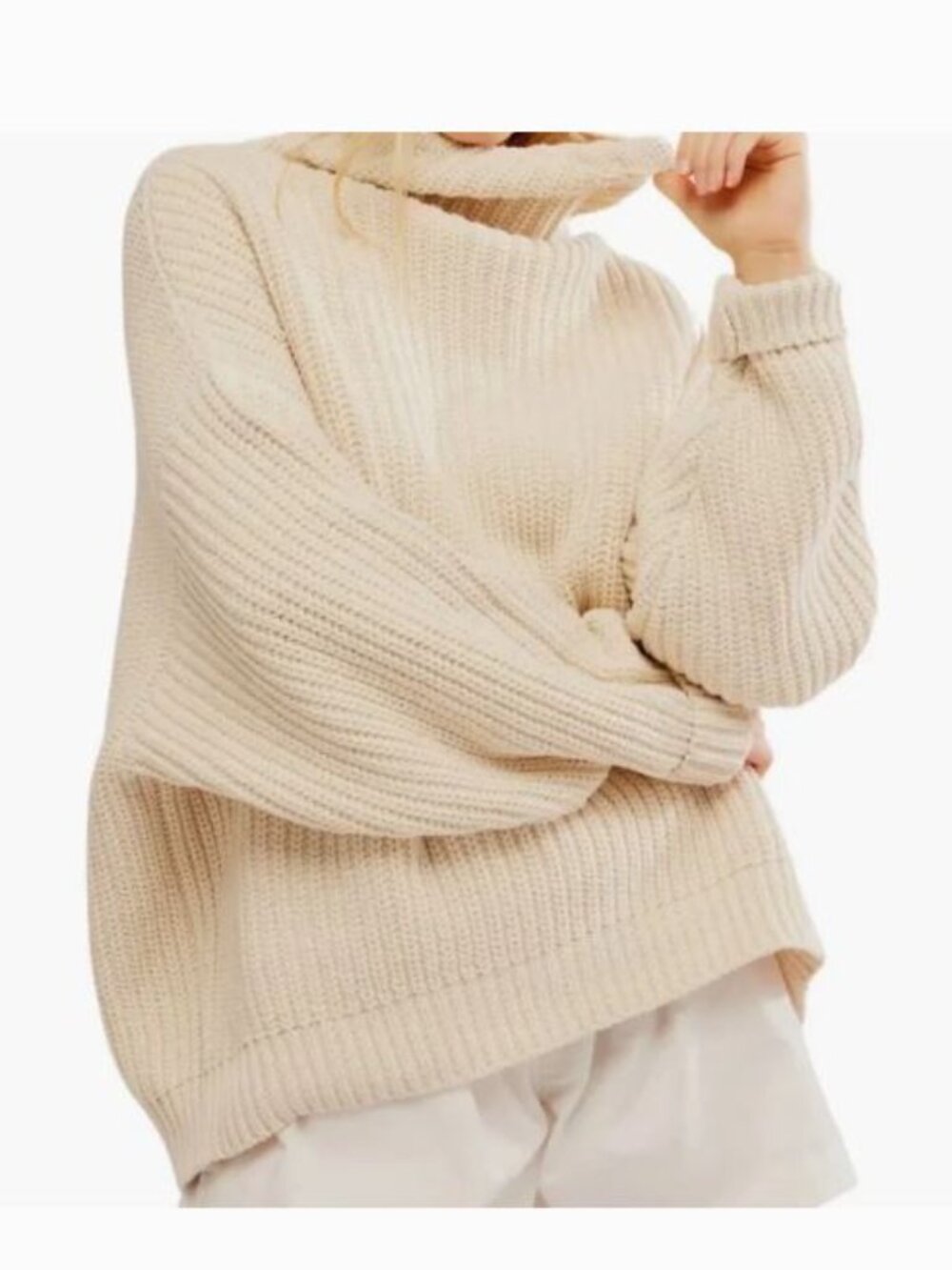 Free People Swim Too Deep Oversized Turtleneck Sweater Small Cream Chunky Cozy